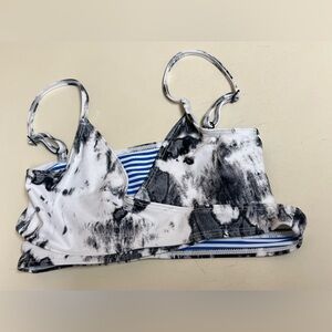 T & B Women’s Black and White Tie Dye Bikini Top - Size 10 - VGUC